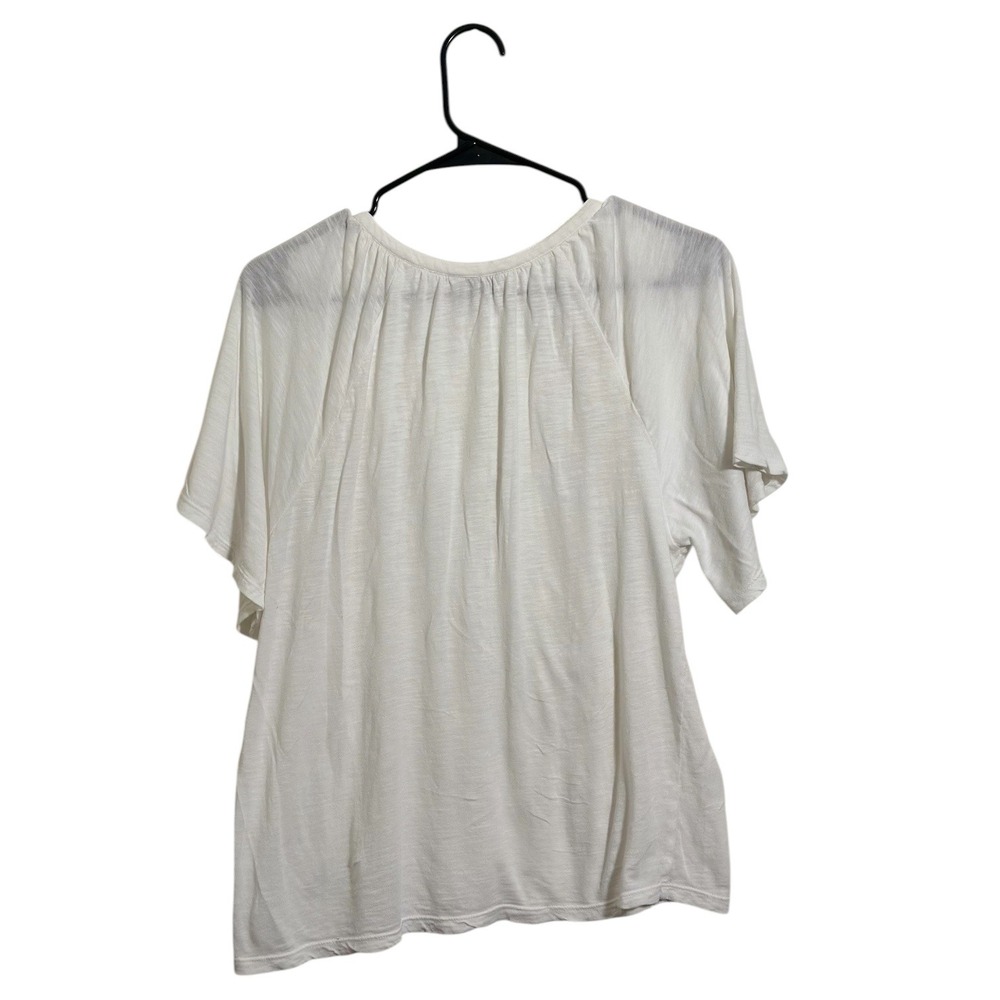 Lucky Brand White Embroidered Boho Split Neck Flutter Sleeve Loose Fit Top Small - Picture 2 of 6